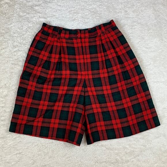 Vintage 90s Sag Harbor plaid wool blend hi rise pleated shorts, 14 - Picture 1 of 9